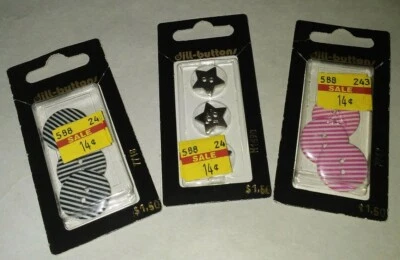 Botones de eneldo vintage rayas negras rosas estrellas plateadas NOS aspecto náutico Foto 1 de 2