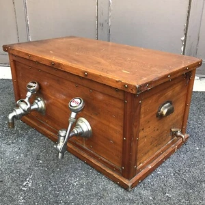 Antique Wood Double Beer Jockey Box Dispenser w/ Schlitz Rubsam & Horrmann taps - Picture 1 of 12