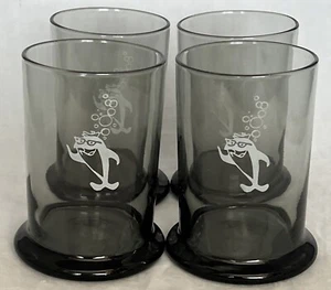 Vintage Starkist Charlie the Tuna 12 Oz Smoked 5" Tall Glasses Set of 4 - Picture 1 of 6