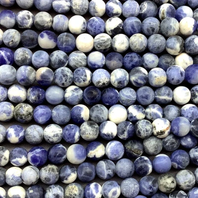 Matte Sodalite Blue White 6mm Smooth Round Ball Semi Precious Beads Q32 per Pkg - Image 1 of 2
