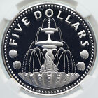 1973 BARBADOS Arms Fountain Trafalgar Genuine Proof Silver $5 Coin NGC i85234