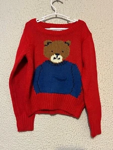 Little Kids The Eagles Eye BEAR Knit Red Hand Knit Cable Sweater Sz 6 Years Old - Picture 1 of 4