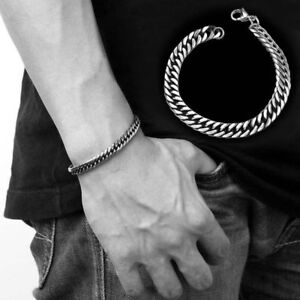 Silver Men's Stainless Steel Chain Link Bracelet Wristband Bangle Jewelry Punk