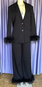 MISS LOLA 2-Pc Black Feather-Trimmed Glam Evening Suit NWT - Picture 1 of 14