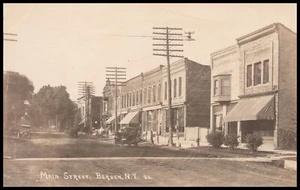 Bergen, New York,  Main Street,  Cars and Storefronts,  Real Photo Postcard RPPC - Picture 1 of 5
