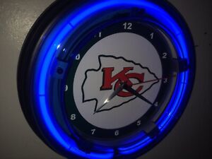 Kansas City Chiefs Football Bar Man Cave Neon Wall Clock Advertising Sign