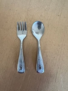Vintage The First Years 1980s Deluxe Stainless Steel Baby Spoon Fork Set - Picture 1 of 4