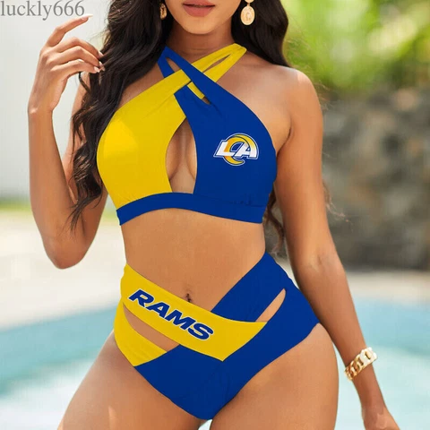 Los Angeles Rams Women's Sexy Bikini Set High Waist Swimsuit Beach Swimwear 2PCS Cover