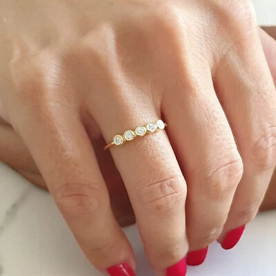 14k Solid Gold 5 Diamond Bezel Set Wedding Ring 5 Diamond Wedding Band - Image 1 of 3