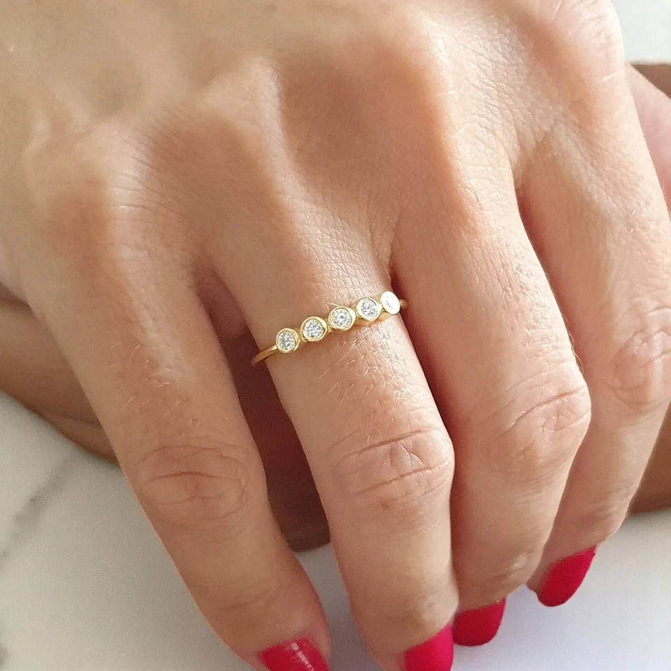 14k Solid Gold 5 Diamond Bezel Set Wedding Ring 5 Diamond Wedding Band - Image 1 of 3