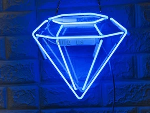 Blue Diamond Neon Sign Light Room Wall Hanging Handcraft Artwork Decor 14"x9" - Picture 1 of 2