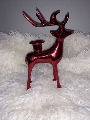 重红色金属驯鹿烛台烛台鹿角圣诞装饰 — 第 1/4 张图片