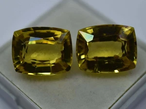 CERTIFIED Pair Natural Yellow SAPPHIRE 17 to 18 Ct CUSHION Shape Loose Gemstone - Picture 1 of 8
