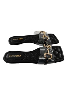 Fashion Nova Size 8 Clear Transparent Horsebit Quilted Footbed Square Toe Sandal - Picture 1 of 24