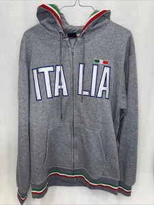 Italia National Team Soccer Football Athletic Zip-Up Hoodie Gray Tricolore -Sz.L - Picture 1 of 15