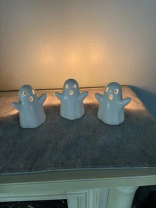 3 soportes de luz de té fantasma blanco de cerámica decoración de Halloween - Imagen 1 de 4