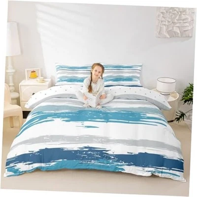  Abstract Blue Duvet Cover Queen Size Modern Queen(No Comforter) Grey Blue Teal - Image 1 of 4