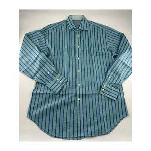 Jack Stone Shirt Mens Large Blue Green Striped Checkered Button Up Dressy Career - Picture 1 of 8