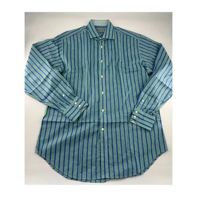 Jack Stone Shirt Mens Large Blue Green Striped Checkered Button Up Dressy Career - Image 1 of 4