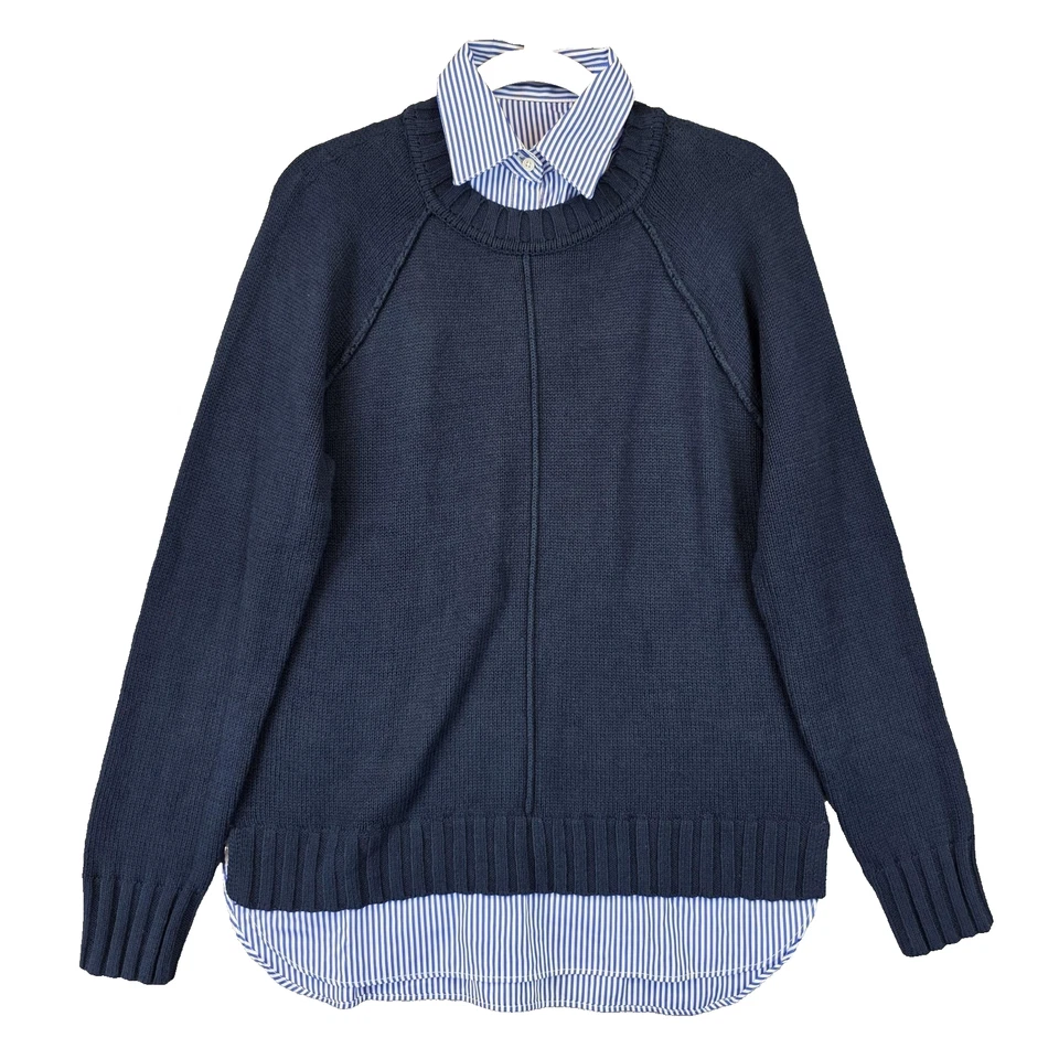 Lauren Ralph Lauren 毛衣女式 XL 海军蓝条纹衬衫分层外观 — 第 1/4 张图片