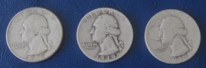 1939 P.D.S. Washington 90% Silver Quarters Set of 3 - Picture 1 of 2