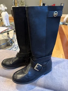 Botas de montar Michael Kors de cuero negras con cremallera lateral hasta la rodilla talla 2 para niñas - Imagen 1 de 14