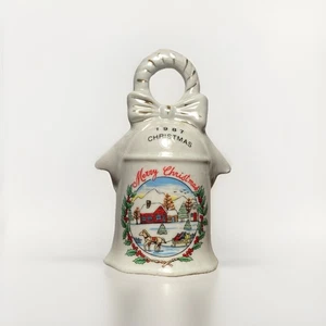 1987 Merry Christmas Holiday Wreath Holly Garland Bow Bell Collectible Vintage  - Picture 1 of 8