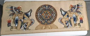 Autentico calendario guerriero Maya acquaforte pirografia e dipinto olio su pelle - Foto 1 di 13