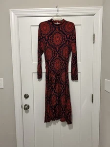 Vestido Boden Alberta Jersey Midi Geométrico Rojo Azul Talla 16/18 Cinturón Modesto LS - Imagen 1 de 6