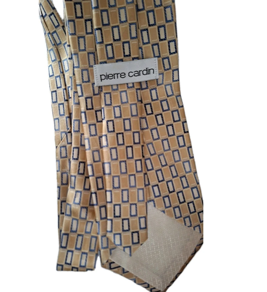 Винтажный мужской шелковый галстук Pierre Cardin золотисто-синий дизайнерский галстук США - Изображение 1 из 1