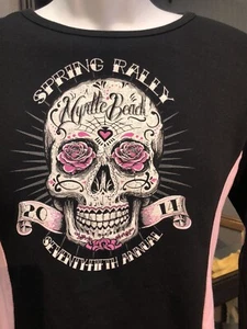 Camisa para dama Myrtle Beach primavera rally motocicleta 2014 negra rosa manga larga - Imagen 1 de 9