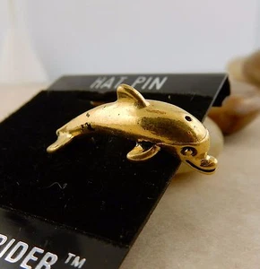 Vintage14k gold plated or Pewter Dolphin hat pin, Bill Rider brand - Picture 1 of 4