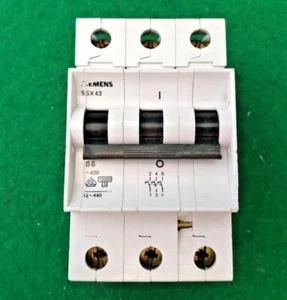 Siemens 5SX43 6A Amp dreipoliger Leitungsschutzschalter 5SX43 Typ B B6 - Bild 1 von 2