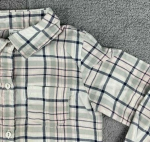 Carters Button Up Girls 4T Plaid Pink Gray Long Sleeve Silver Accent Buttons - Picture 1 of 12
