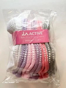 6pk LA ACTIVE Toddler Girls Ankle Non Skid Grip Socks 1-3 Years Old Pinks Purple - Picture 1 of 6