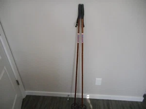 Vintage Ideal 135 Bamboo Ski Poles Leather Straps Made In Norway - Picture 1 of 5