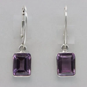 Facetted Purple AMETHYST Square  Rectangle Earrings 925 STERLING SILVER #17e - Picture 1 of 7