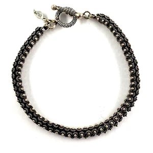 ORIJYN LAOS Vintage Sterling Silver Bracelet 8.5" Granulated Floral Bali Toggle - Picture 1 of 9
