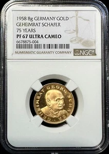1958 Germany Geheimrat Georg Schäfer Commemorative 8g Gold Medal NGC PF 67 UC - Picture 1 of 2