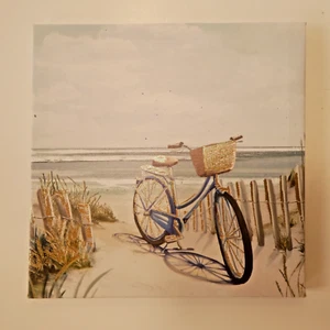 Bicycle on the Beach Summer Vacation Travel Wall Art Print Canvas Ocean 8 x 8 - Picture 1 of 4