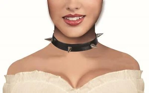 Black Spiked Choker Collar Necklace Costume Accessory - Picture 1 of 2