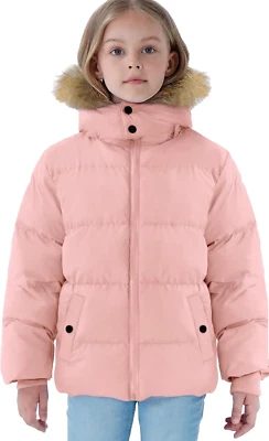 Niñas 8 Rosa Puffer Chaqueta Cálida Forrada de Vellón Abrigo de Invierno Desmontable Piel Capucha YXP Foto 1 de 4