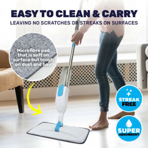 Spray Mop Microfibre Flat Mops Floor Kitchen Bathroom Cleaner Silver Metal Body