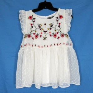 CHELSEA & THEODORE White SWISS DOT Lined Chiffon EMBROIDERED Babydoll Tank Top S - Picture 1 of 5