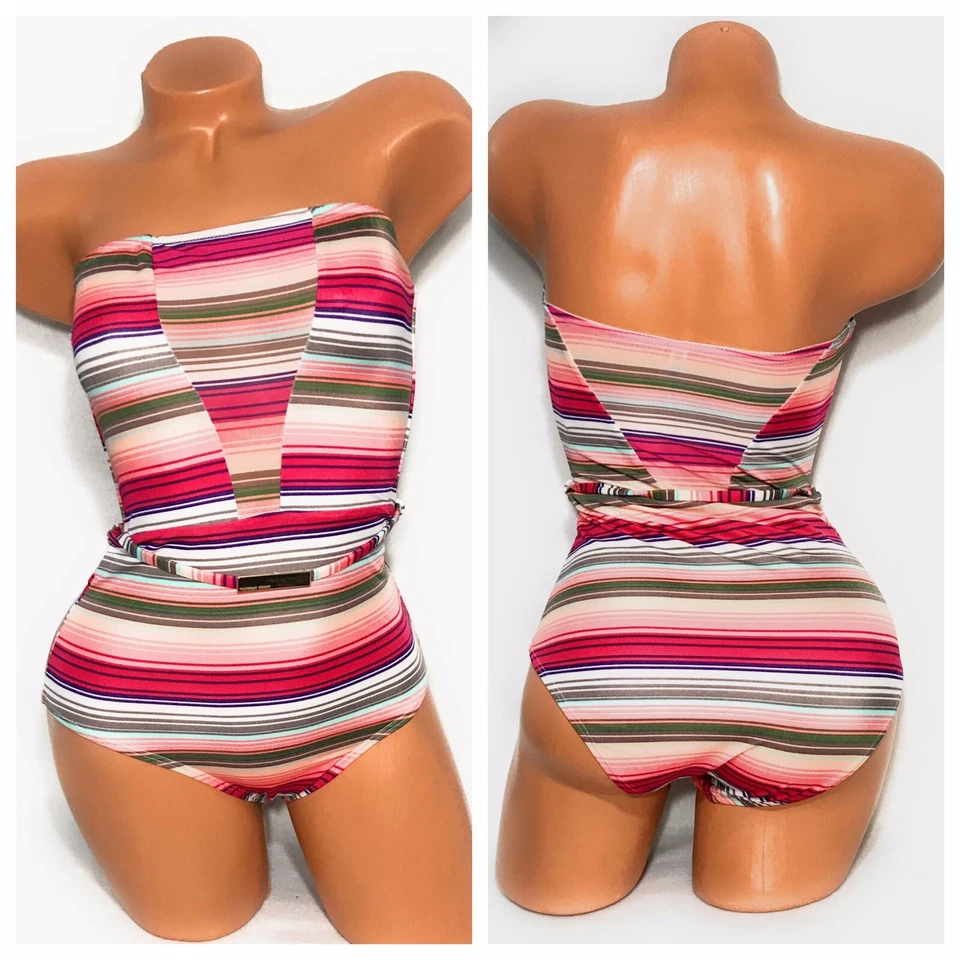 Traje de baño Victoria Secret muy sexy multicolor a rayas de una pieza talla S Foto 1 de 3