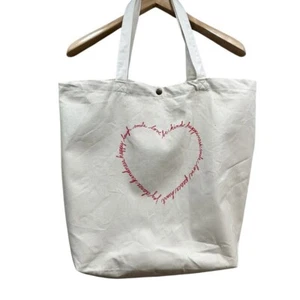 ED by ELLEN DEGENERES Exclusive Script Heart Cotton Canvas Market Tote Bag Cream - Picture 1 of 14
