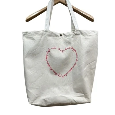 Bolso de Mano ED by ELLEN DEGENERES Exclusivo Script Corazón Algodón Lona Mercado Crema Foto 1 de 4