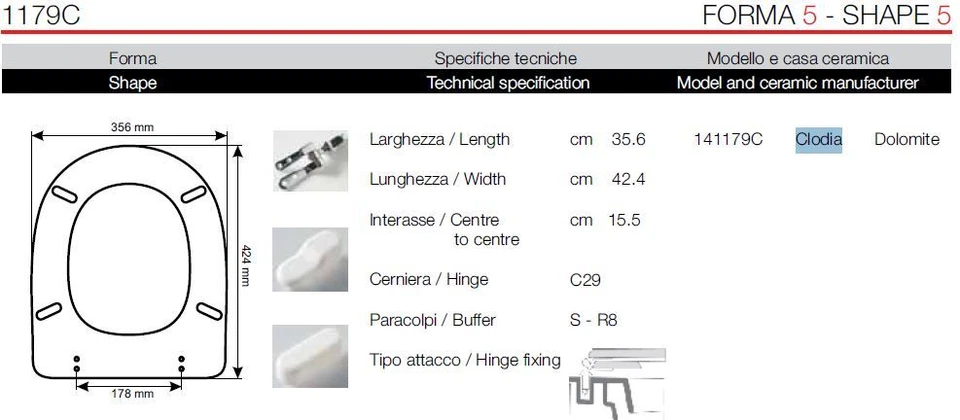 COPRIWATER COPRIWC LEGNO COLATO PER CLODIA DOLOMITE BIANCO - Immagine 1 di 1
