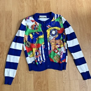 MOSCHINO Silk-Blend Striped Nautical-Print Cardigan Size 4 - Picture 1 of 10