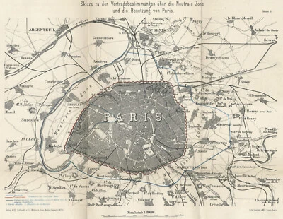 Mapa antiguo "La guerra germano-francesa: boceto de París" 1872 Foto 1 de 4